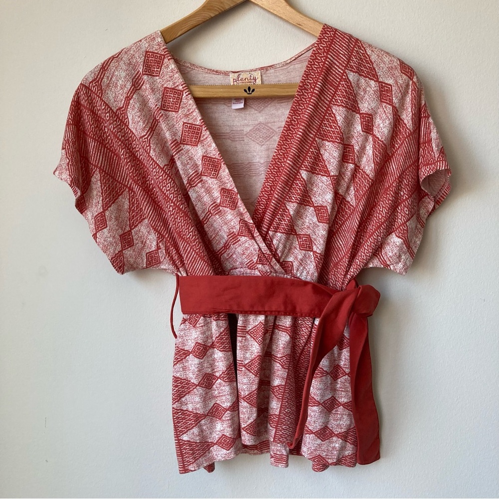 Plenty Tracy Reese Empire Waist Kimono Top Women Sz M Medium Coral Blouse Tribal
